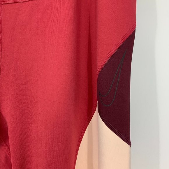 Nike One Training Leggings Red Pink Mid Rise Full Length - Picture 4 of 9